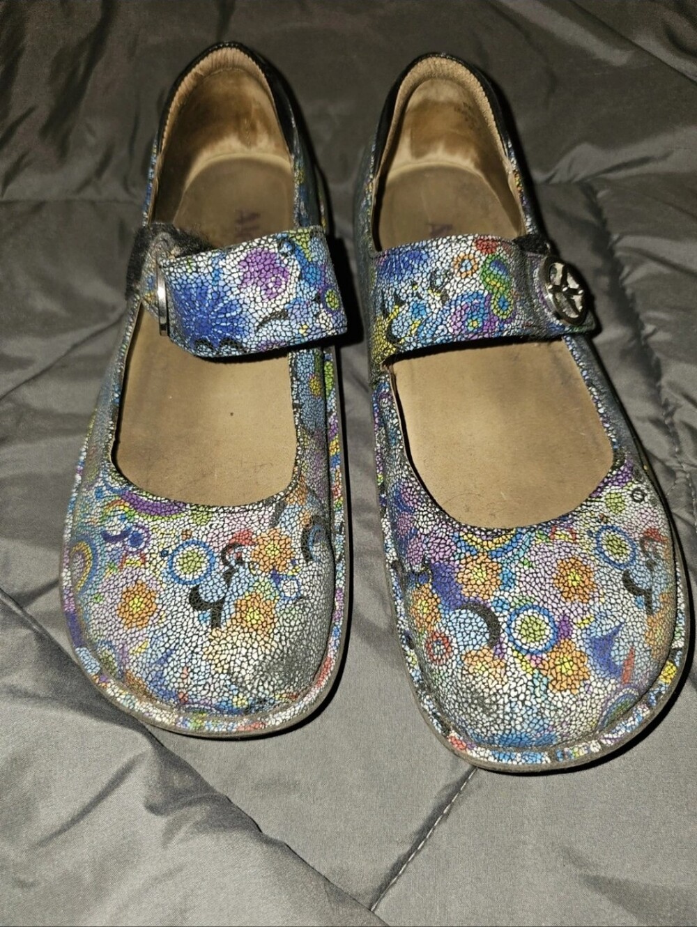 Alegria Multicolor Floral Peace Sign Mary Jane Womens Shoes 8.5m
